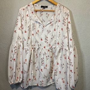 Suzanne Betro Peplum Tassel Balloon Sleeve Blouse